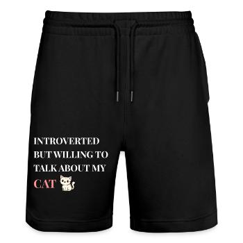 Introverted But Willing To Talk About My Cat - Stanley/Stella Trainer Unisex Organic Jogging Shorts - black - Front - Nik (191cm) & Marisol (170cm)