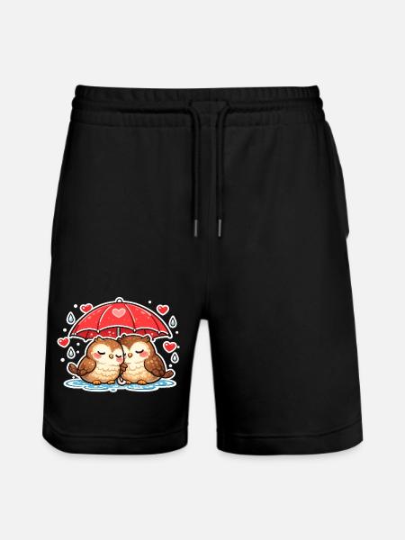 Cuddly owls under red umbrella - Stanley/Stella Trainer Unisex Organic Jogging Shorts - black