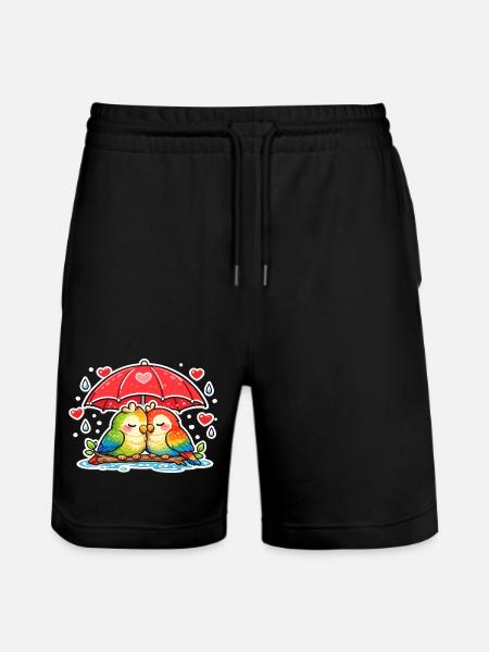 Couple of hearts under umbrella parrot - Stanley/Stella Trainer Unisex Organic Jogging Shorts - black