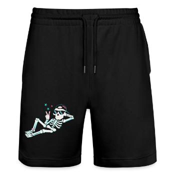 Skeleton neon peace – retro energy - Stanley/Stella Trainer Unisex Organic Jogging Shorts - black - Front - Nik (191cm) & Marisol (170cm)