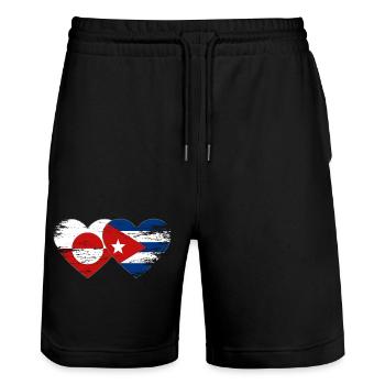 Groenland_Kuba_Flagge_Herz_used - Stanley/Stella Unisex Bio Joggingshorts Trainer  - Schwarz - Vorne - Nik (191cm) & Marisol (170cm)