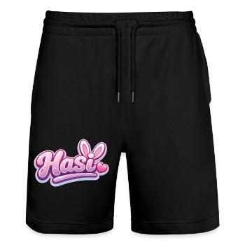 Lettrage Hasl Heart Glam rose - Short de jogging bio TRAINER Stanley/Stella unisexe - noir - Devant - Nik (191cm) & Marisol (170cm)