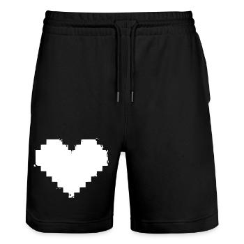 Pixel Heart Grunge Effect - Stanley/Stella Trainer Unisex Organic Jogging Shorts - black - Front - Nik (191cm) & Marisol (170cm)