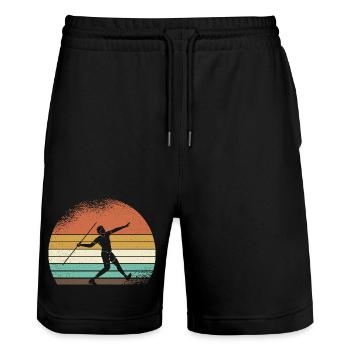 Retro Sonnenuntergang Skisport Silhouette - Stanley/Stella Unisex Bio Joggingshorts Trainer  - Schwarz - Vorne - Nik (191cm) & Marisol (170cm)
