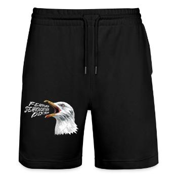 FEHMARN SEHNSUCHT NACH DEM MEER Lustiges - Stanley/Stella Unisex Bio Joggingshorts Trainer  - Schwarz - Vorne - Nik (191cm) & Marisol (170cm)