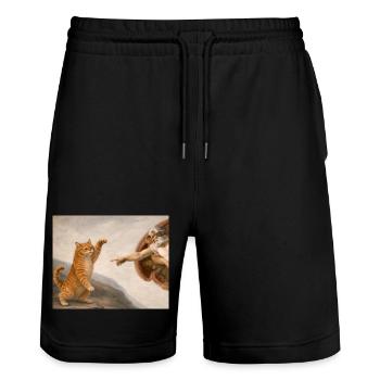 Katzengott-Schöpfungsmeme Lustige Michelangelo-Parodie - Stanley/Stella Unisex Bio Joggingshorts Trainer  - Schwarz - Vorne - Nik (191cm) & Marisol (170cm)