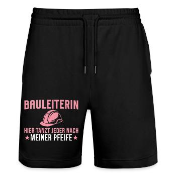 Chef de chantier - Tout le monde danse à mon rythme ici - Short de jogging bio TRAINER Stanley/Stella unisexe - noir - Devant - Nik (191cm) & Marisol (170cm)