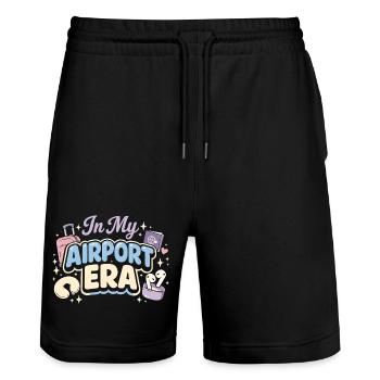 Reiseangst-humor, Flughafen-chaos, Fliegen Ist - Stanley/Stella Unisex Bio Joggingshorts Trainer  - Schwarz - Vorne - Nik (191cm) & Marisol (170cm)