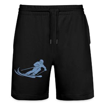 Minimalist Skier Silhouette Skiing - Stanley/Stella Trainer Unisex Organic Jogging Shorts - black - Front - Nik (191cm) & Marisol (170cm)