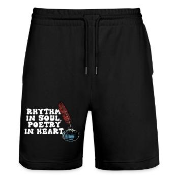 Rhythmus in der Seele, Poesie im Herzen - Stanley/Stella Unisex Bio Joggingshorts Trainer  - Schwarz - Vorne - Nik (191cm) & Marisol (170cm)