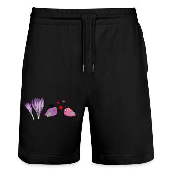 birds in love - Stanley/Stella Trainer Unisex Organic Jogging Shorts - black - Front - Nik (191cm) & Marisol (170cm)