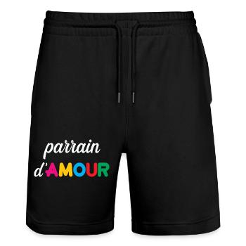 Godfather of Love – Family Tenderness Gift Baptism - Stanley/Stella Trainer Unisex Organic Jogging Shorts - black - Front - Nik (191cm) & Marisol (170cm)