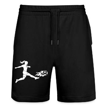 Soccer Women's Soccer Silhouette - Stanley/Stella Trainer Unisex Organic Jogging Shorts - black - Front - Nik (191cm) & Marisol (170cm)
