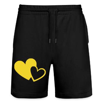 yellow heart yellow kbe hearts heart pattern - Stanley/Stella Trainer Unisex Organic Jogging Shorts - black - Front - Nik (191cm) & Marisol (170cm)