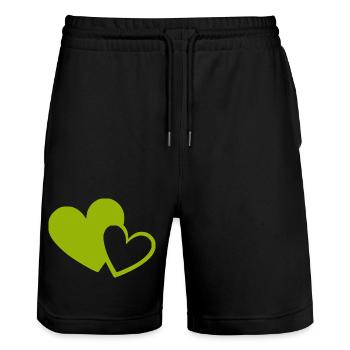 Cœur vert motif de cœurs verts - Short de jogging bio TRAINER Stanley/Stella unisexe - noir - Devant - Nik (191cm) & Marisol (170cm)