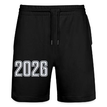 2026  - Stanley/Stella Unisex Bio Joggingshorts Trainer  - Schwarz - Vorne - Nik (191cm) & Marisol (170cm)