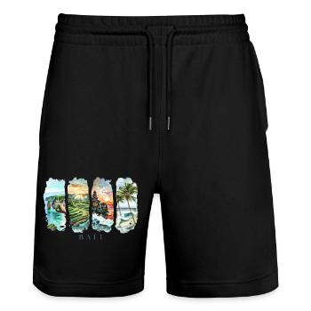 Design de Bali – Motif de vacances sur une île tropicale - Short de jogging bio TRAINER Stanley/Stella unisexe - noir - Devant - Nik (191cm) & Marisol (170cm)