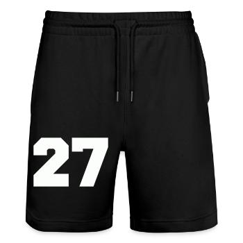 Number 27 - Stanley/Stella Trainer Unisex Organic Jogging Shorts - black - Front - Nik (191cm) & Marisol (170cm)