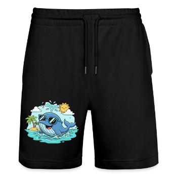 Beach whale with sunglasses - Stanley/Stella Trainer Unisex Organic Jogging Shorts - black - Front - Nik (191cm) & Marisol (170cm)