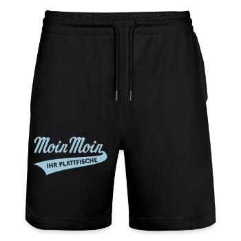 Moin Moin – Ihr Plattfische (Bleu ciel bas-allemand) - Short de jogging bio TRAINER Stanley/Stella unisexe - noir - Devant - Nik (191cm) & Marisol (170cm)