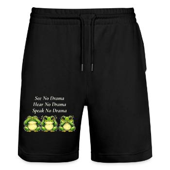 See Hear Speak No Drama Frogs Saying - Stanley/Stella Trainer Unisex Organic Jogging Shorts - black - Front - Nik (191cm) & Marisol (170cm)