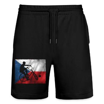 Radball, Cycleball, Hallenradsport, Tschechien - Stanley/Stella Unisex Bio Joggingshorts Trainer  - Schwarz - Vorne - Nik (191cm) & Marisol (170cm)