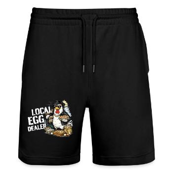 Lokal Eierdealer Huhn - Stanley/Stella Unisex Bio Joggingshorts Trainer  - Schwarz - Vorne - Nik (191cm) & Marisol (170cm)