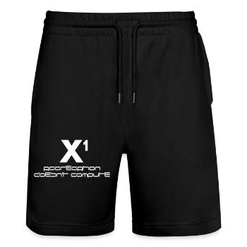 X à la puissance de un – l’agrégation ne calcule pas - Short de jogging bio TRAINER Stanley/Stella unisexe - noir - Devant - Nik (191cm) & Marisol (170cm)