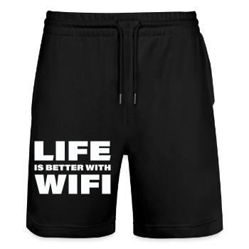 LIFE IS BETTER WITH WIFI - Stanley/Stella Trainer Unisex Organic Jogging Shorts - black - Front - Nik (191cm) & Marisol (170cm)