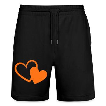 orange heart orange gift valentine's day - Stanley/Stella Trainer Unisex Organic Jogging Shorts - black - Front - Nik (191cm) & Marisol (170cm)