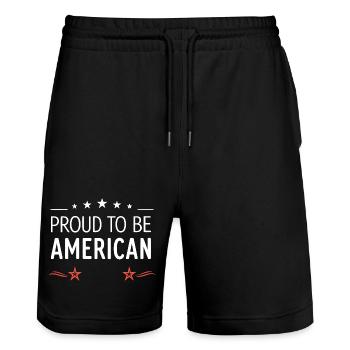 Proud to be American – Retro Stars - Stanley/Stella Trainer Unisex Organic Jogging Shorts - black - Front - Nik (191cm) & Marisol (170cm)