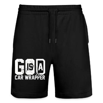 GOTT ist eine Autoverpackung Weiß - Stanley/Stella Unisex Bio Joggingshorts Trainer  - Schwarz - Vorne - Nik (191cm) & Marisol (170cm)