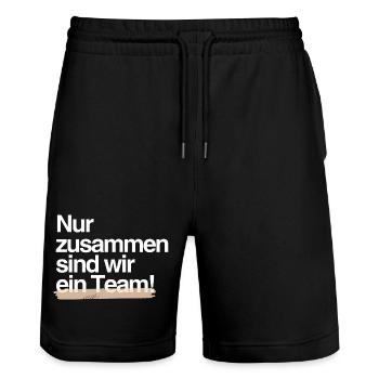 Strong Together — Team Spirit Design - Stanley/Stella Trainer Unisex Organic Jogging Shorts - black - Front - Nik (191cm) & Marisol (170cm)