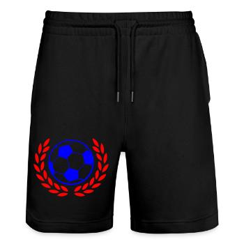 Blue football logo with red laurel wreath - Stanley/Stella Trainer Unisex Organic Jogging Shorts - black - Front - Nik (191cm) & Marisol (170cm)