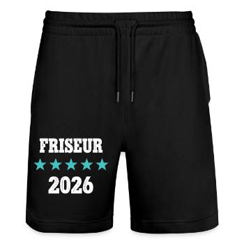 Coiffeur 2026 Apprentissage Maître Formant Coiffeur - Short de jogging bio TRAINER Stanley/Stella unisexe - noir - Devant - Nik (191cm) & Marisol (170cm)