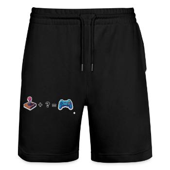 Retro Joystick trifft Gamepad - Stanley/Stella Unisex Bio Joggingshorts Trainer  - Schwarz - Vorne - Nik (191cm) & Marisol (170cm)