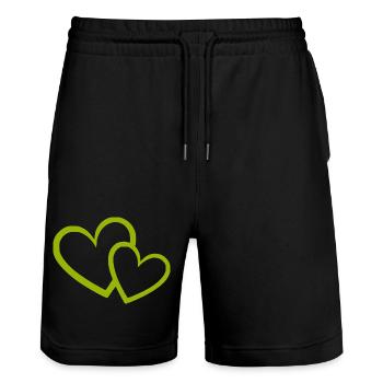 green heart green hearts heart pattern - Stanley/Stella Trainer Unisex Organic Jogging Shorts - black - Front - Nik (191cm) & Marisol (170cm)
