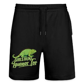 Leguanjagd, Frauen, Reptilienjäger, Eidechse - Stanley/Stella Unisex Bio Joggingshorts Trainer  - Schwarz - Vorne - Nik (191cm) & Marisol (170cm)