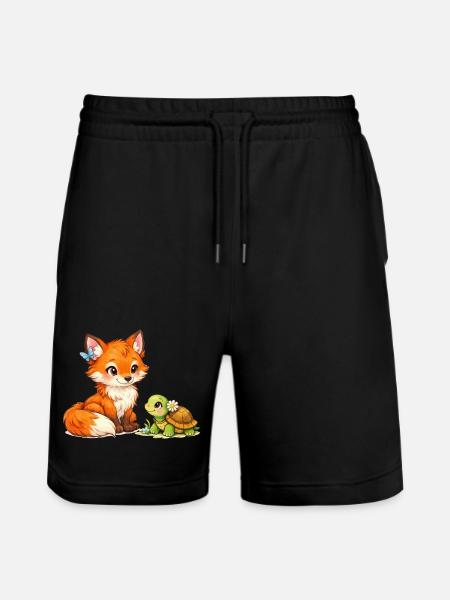 Fox and a cute turtle - Stanley/Stella Trainer Unisex Organic Jogging Shorts - black
