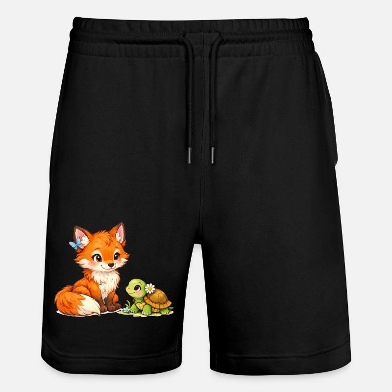 Fox and a cute turtle - Stanley/Stella Trainer Unisex Organic Jogging Shorts - black