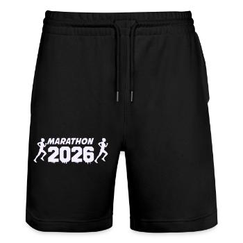 Marathon 2026 Runner Silhouette Design - Stanley/Stella Trainer Unisex Organic Jogging Shorts - black - Front - Nik (191cm) & Marisol (170cm)