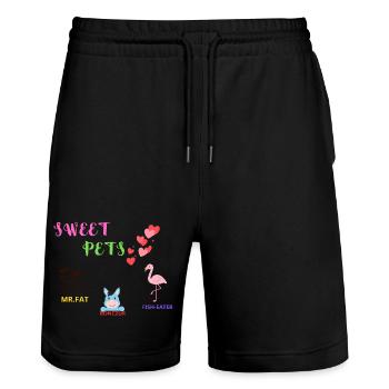 Doux animaux de compagnie – Enfants amis animaux - Short de jogging bio TRAINER Stanley/Stella unisexe - noir - Devant - Nik (191cm) & Marisol (170cm)