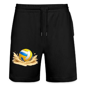 Volley-ball dans le sable sur la plage - Short de jogging bio TRAINER Stanley/Stella unisexe - noir - Devant - Nik (191cm) & Marisol (170cm)