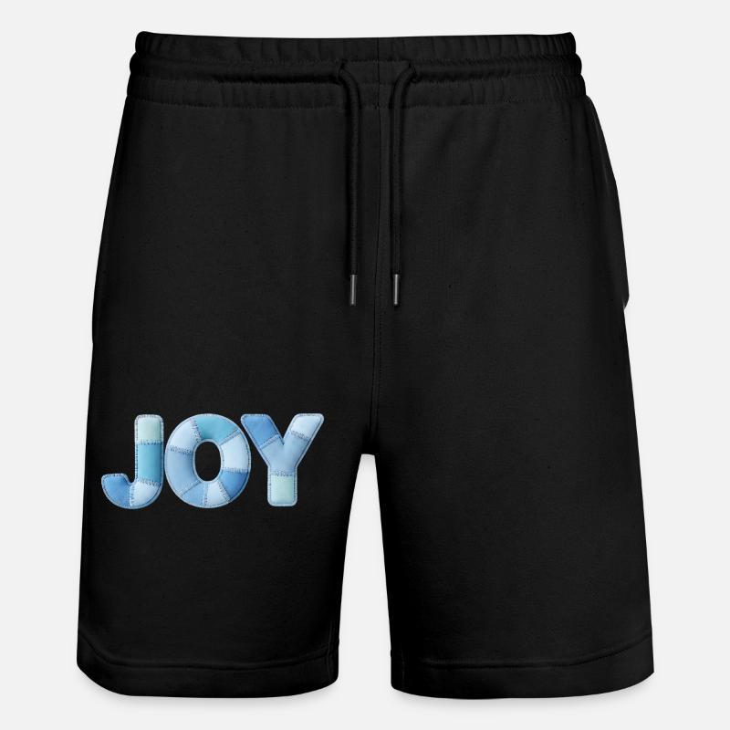 Blue Patchwork Joy Lettering - Stanley/Stella Trainer Unisex Organic Jogging Shorts - black