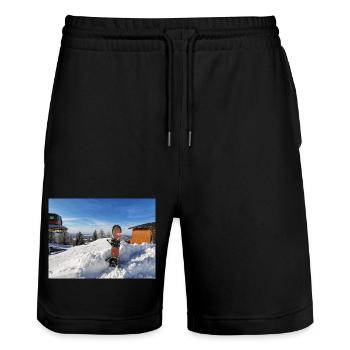 Snowboard sur une pente ensoleillée - Short de jogging bio TRAINER Stanley/Stella unisexe - noir - Devant - Nik (191cm) & Marisol (170cm)