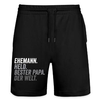 Ehemann Bester Papa Vatertag lustig - Stanley/Stella Unisex Bio Joggingshorts Trainer  - Schwarz - Vorne - Nik (191cm) & Marisol (170cm)