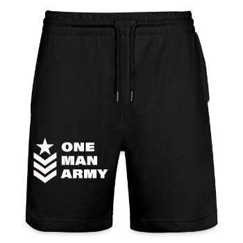 one man - Stanley/Stella Trainer Unisex Organic Jogging Shorts - black - Front - Nik (191cm) & Marisol (170cm)