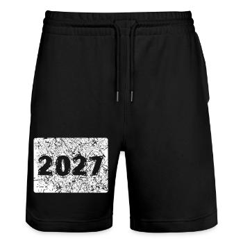 Année 2027 - Short de jogging bio TRAINER Stanley/Stella unisexe - noir - Devant - Nik (191cm) & Marisol (170cm)