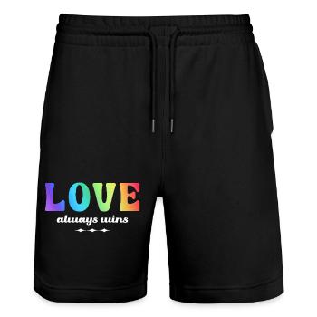 LGBTQ+ Love Always Wins Regenbogen Farben - Stanley/Stella Unisex Bio Joggingshorts Trainer  - Schwarz - Vorne - Nik (191cm) & Marisol (170cm)