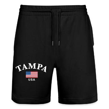 Tampa, USA - Stanley/Stella Trainer Unisex Organic Jogging Shorts - black - Front - Nik (191cm) & Marisol (170cm)